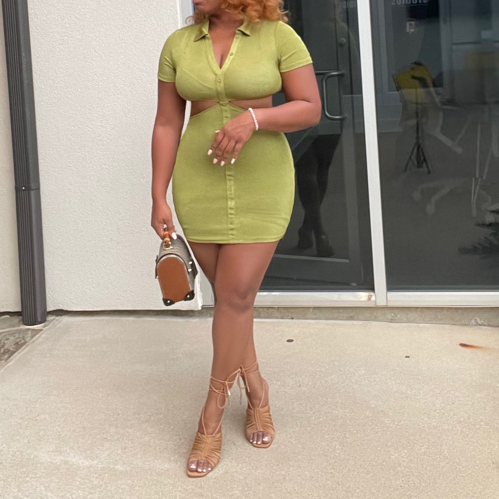 Olive Green Cutout Dress